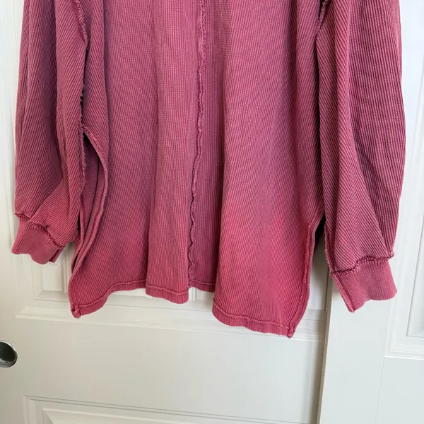 Free People Asher Thermal Oversized Shirt Stolen Kiss Maroon Red - Image 10