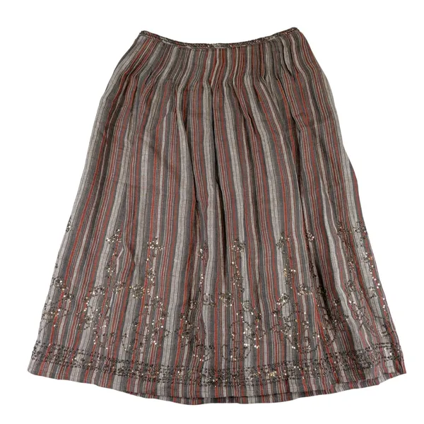 Weekend Max Mara Linen Striped Sequin Embroidered Midi Skirt Brown Grey 6 - Image 2