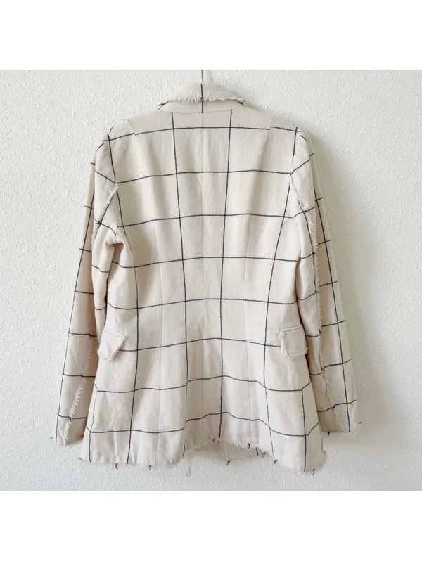 Wool Cashmere Windowpane Plaid Blazer Cream Black Size XS? Luxury Neutral - Image 2