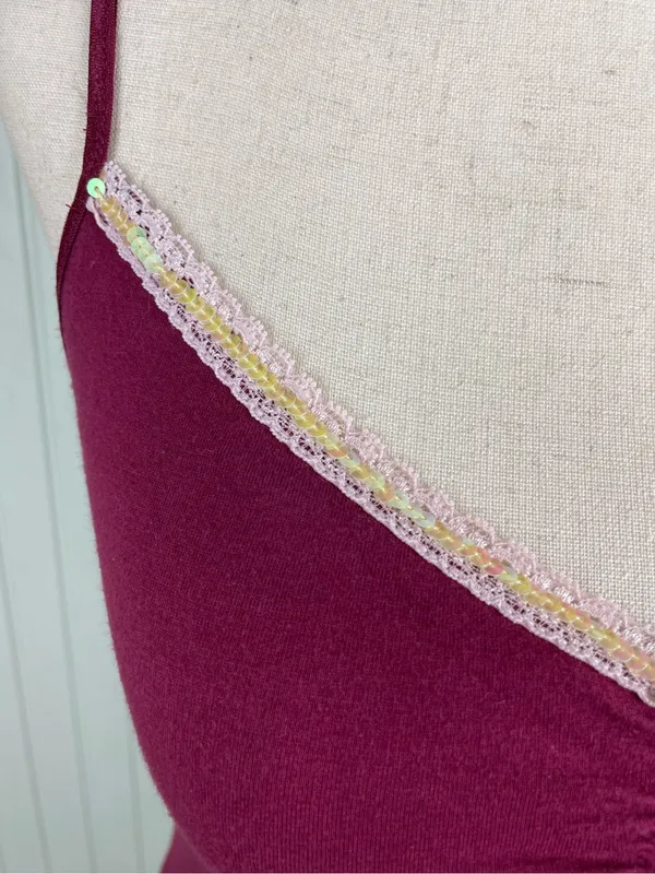 Vintage Y2K Aeropostale Sequin Lace Cami Tank Top Burgundy Pink Fairycore Fairy - Image 4