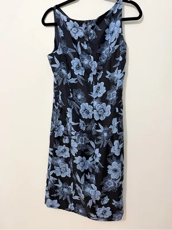 ann taylor dress 12 100% silk blue floral sleeveless coastal cottage core - Image 2