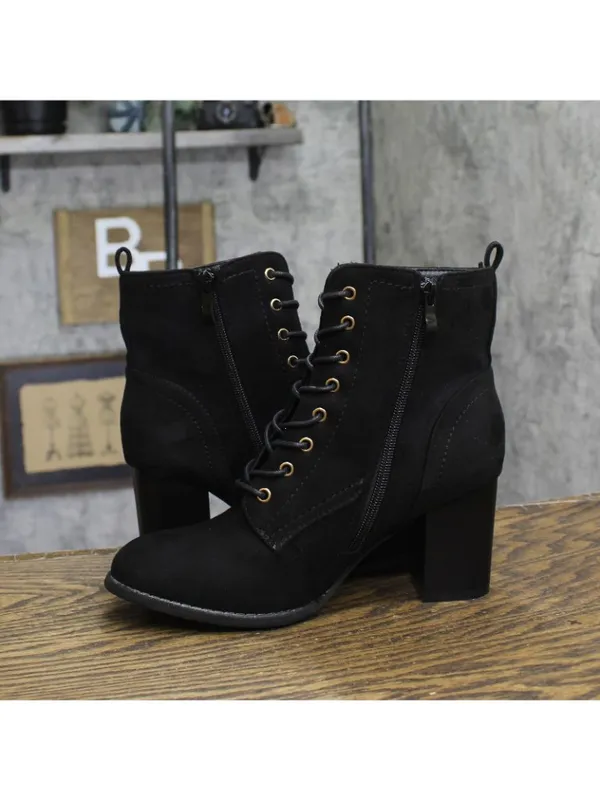 Journee Collection Lace-Up Zip Block Heel Faux Suede Bootie Boots Black 8.5M - Image 6
