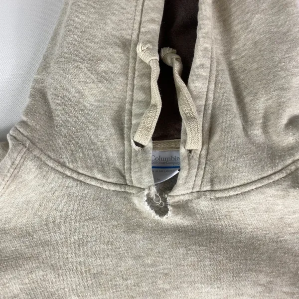 Columbia Hoodie Sweatshirt Womens Large Beige Pockets Drawstring Pullover READ - Image 3