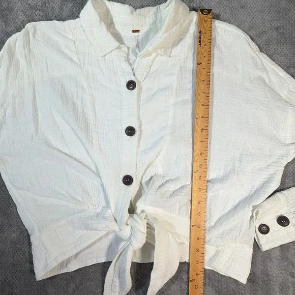 Free People Sunstreaks Tie-Front Shirt White Gauze Button Down Boho Cropped LRG - Image 7