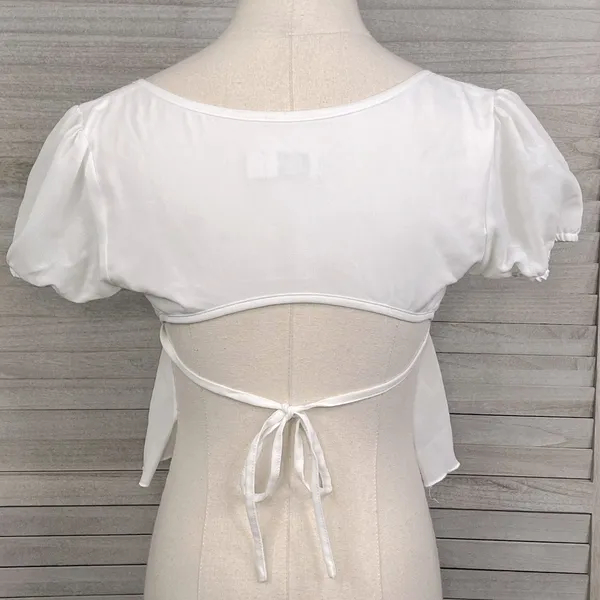 TIGER MIST Sheer White Crop Top Flutter Hem & Ring Front-Small - Image 2