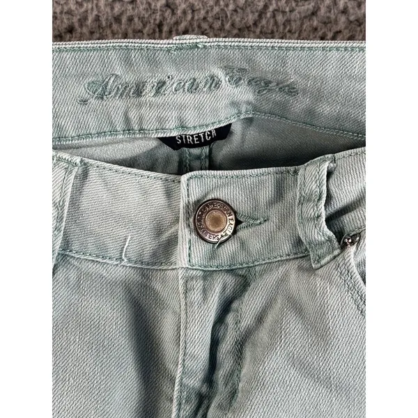 American Eagle Jeans Women 4 Regular Low Rise‎ Skinny Green Denim Pants - Image 7