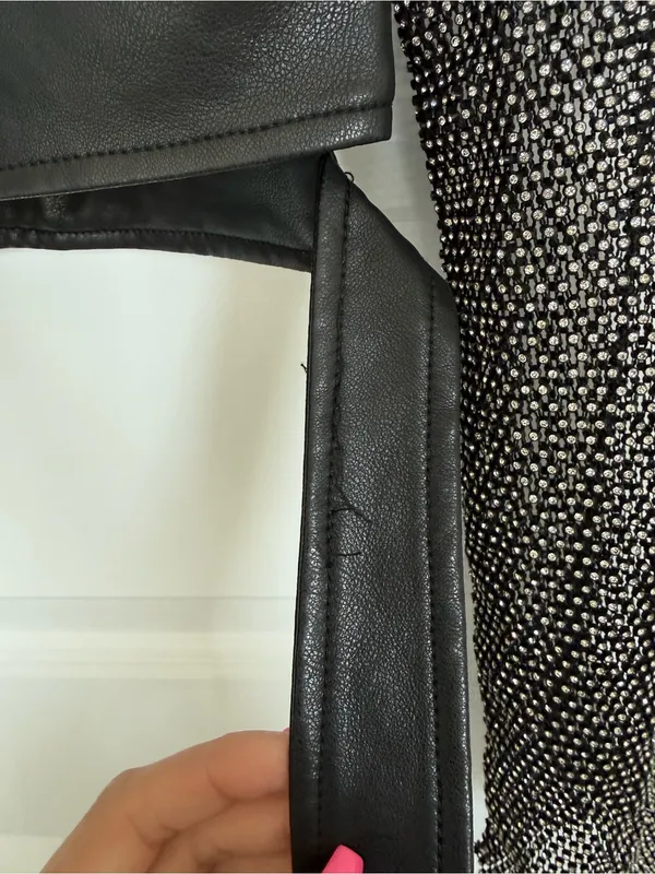 Azalea Wang Cropped Moto Leather & Rhinestone Jacket - Image 7