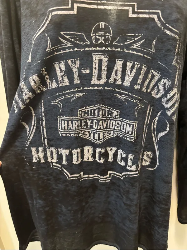 Harley Davidson Motorcycles Burn~Out V~Neck Tee XL Okoboji Iowa Bling Graphics - Image 3