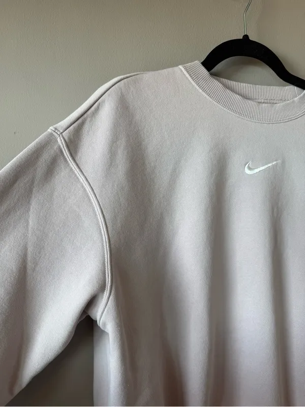 Nike Women’s Cotton Middle Check Loose Fit‎ Crew Neck Sweatshirt Gray Size XS - Image 5