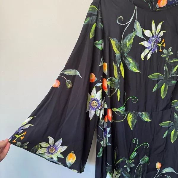 New! Gabriella Rossetti Lucrezia Black Floral Midi‎ Dress Size 14 - Image 4