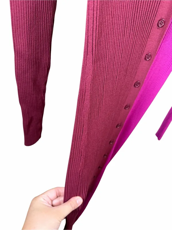 STAUD Shoko Colorblock Ribbed Knit Sweater Dress Fuchsia Bordeaux Midi Size S - Image 7