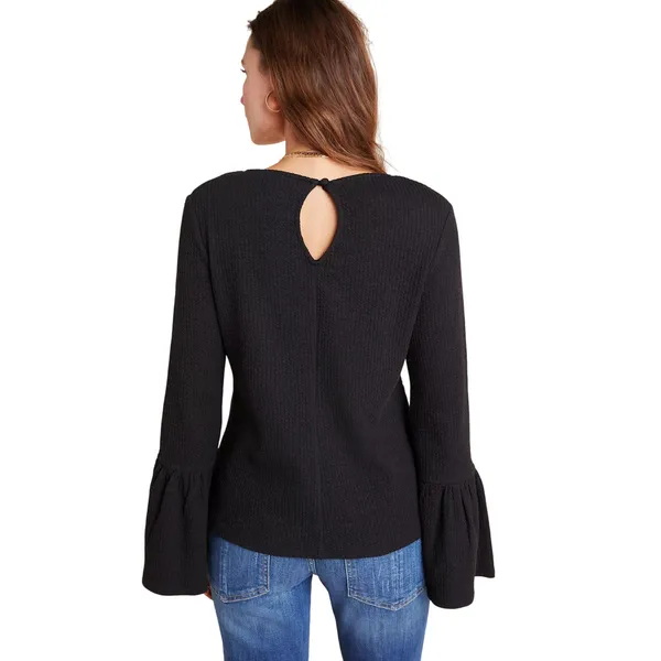 Anthropologie Porridge Joan Bell Sleeved Top Womens M Black Ribbed Boho‎ Chic - Image 4