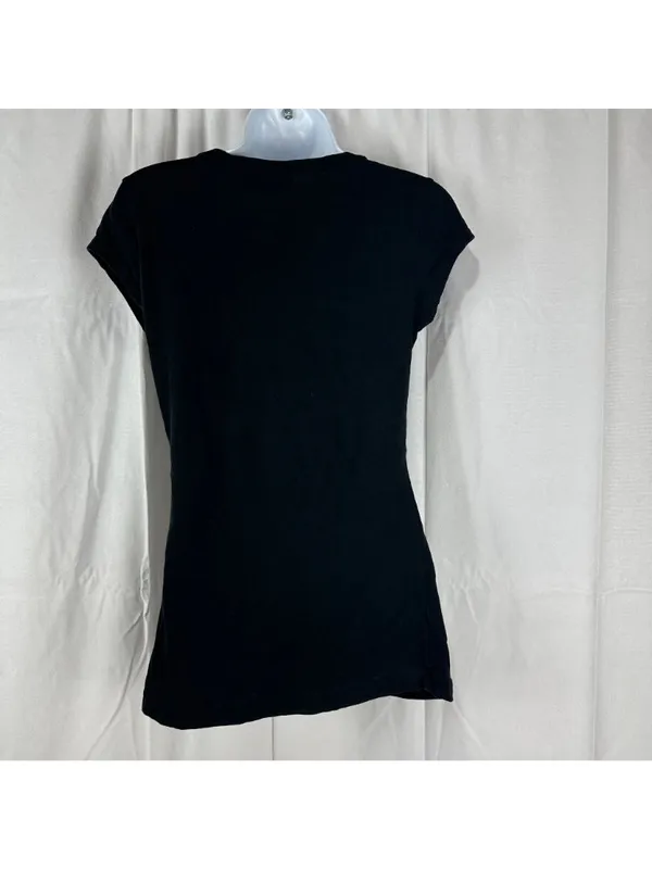 Susie Rose Womens Black V-Neck Embellished T-Shirt Size M Stretchy Cotton Blend - Image 3