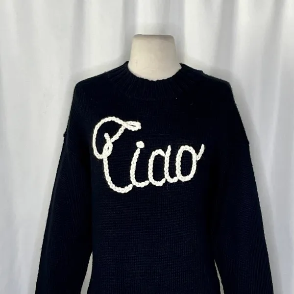 WILDFOX Couture Dinner Party‎ Ciao Bella Black White Embroidered Sweater Small - Image 3