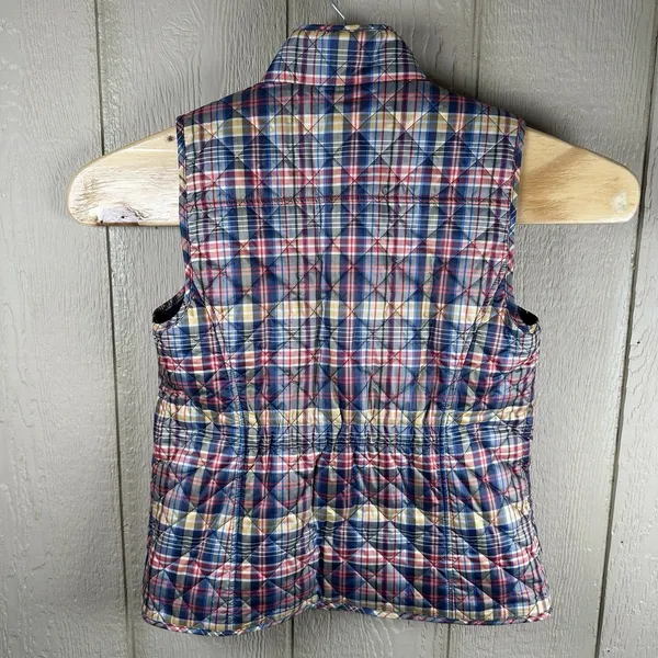 Talbots Quilted Tartan Plaid Puffer Vest Womens Small Petite SP Blue Red Yellow - Image 3