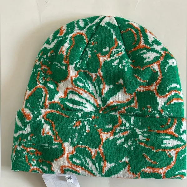 FREE PEOPLE Jumping Jacquard Beanie - Green Floral nwt - Image 3