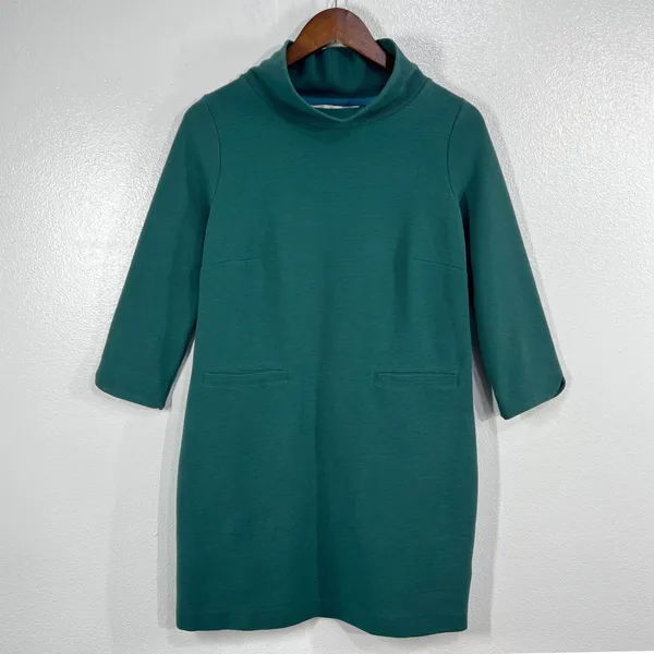Boden Green Ottoman Ribbed Knit Mock Neck Shift Dress‎ US 6R 3/4 Sleeve - Image 2