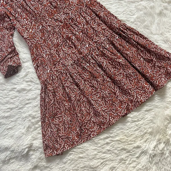 SUNCOO Paris Cesaria Dress Rust Floral Tiered Ruffle Mini Size T1 S - Image 4