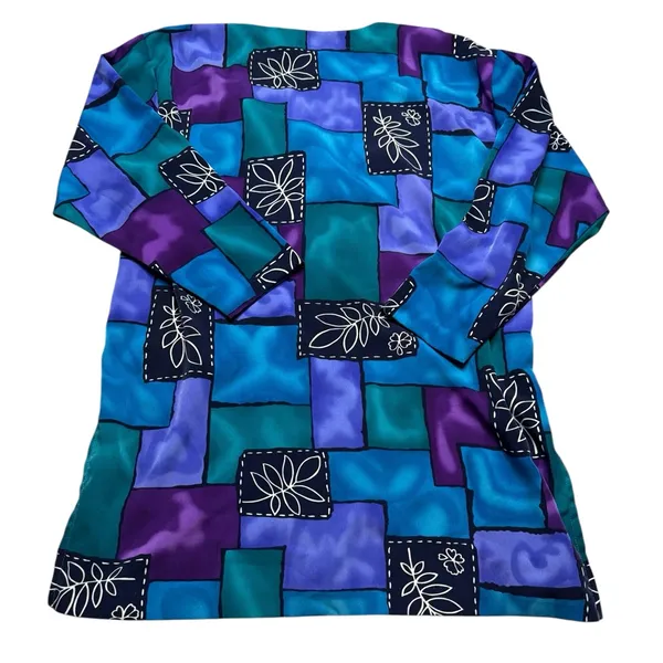 🌀Barbara Gerwit Colorful Patchwork Cardigan Jacket Multicolor XL Retro Boho Top🌀 Blue - Image 5