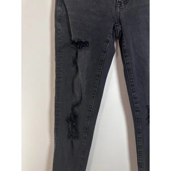American Eagle Super Stretch X Skinny Jeans Black Distressed Ripped Frayed Hem 0 - Image 2