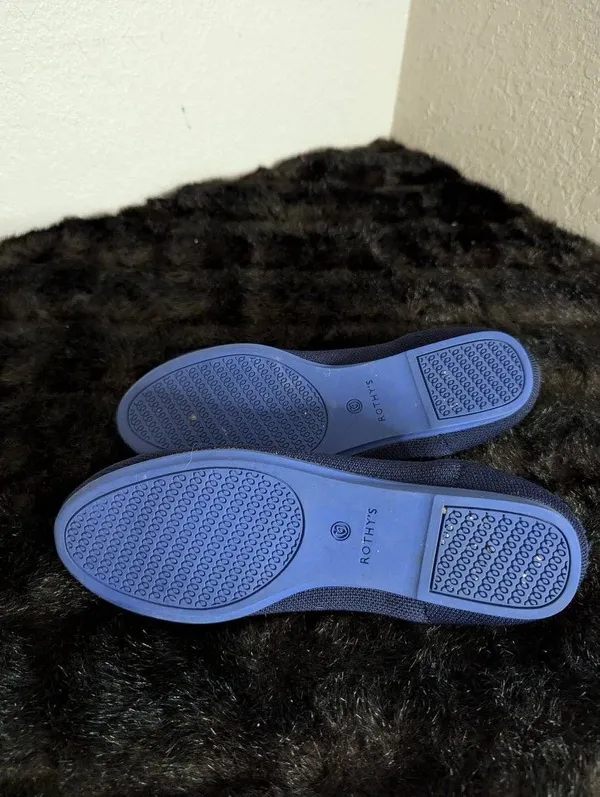 Rothy's Navy Blue The Round Toe Retired White Halo Ballet Flats EUC Size 8.5 - Image 5