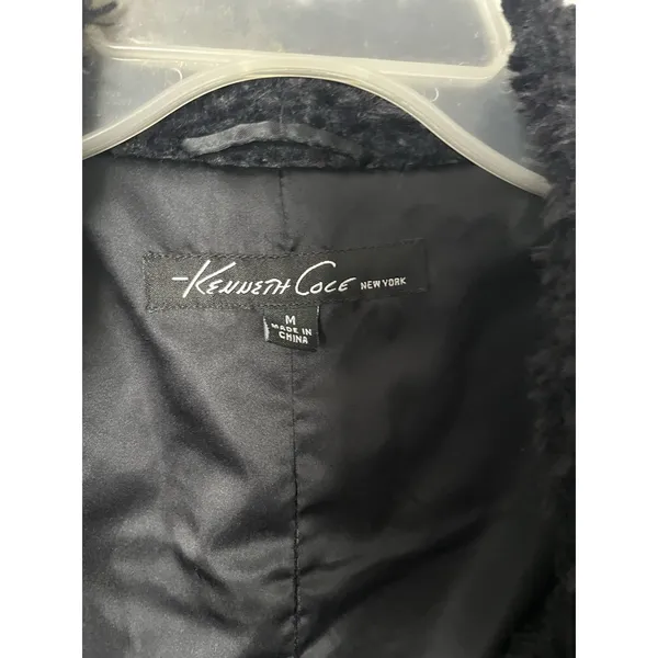 Kenneth Cole New York faux fur Teddy coat snaps closure size M Black - Image 10