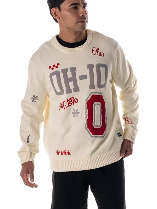 Unisex Ohio Graphic Crewneck Sweater - Cream with Red & Gray Accents Size M - Image 5