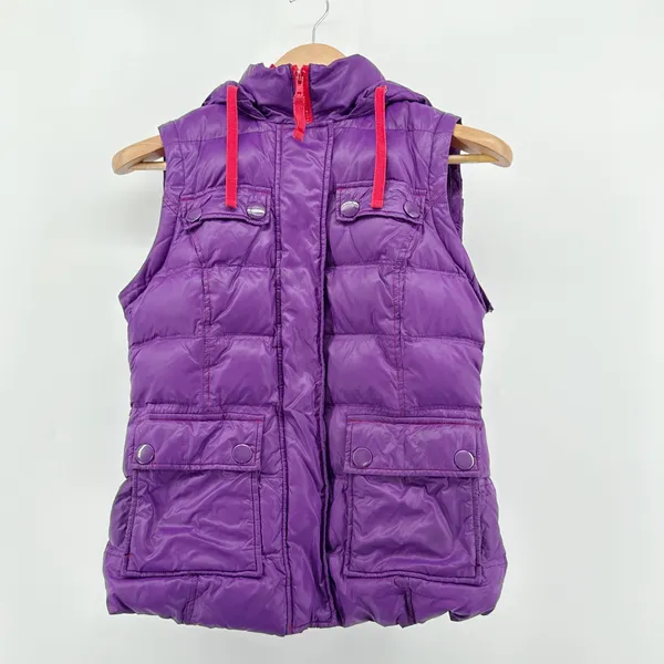 Boden Women's Purple Puffer Jacket Convertible Vest Zip Off Sleeves Hooded US 2‎ - Image 3