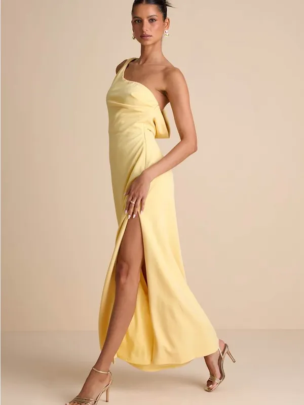 Lulu's Maevyn Light Yellow Cowl Back Column Maxi Dress - Image 5