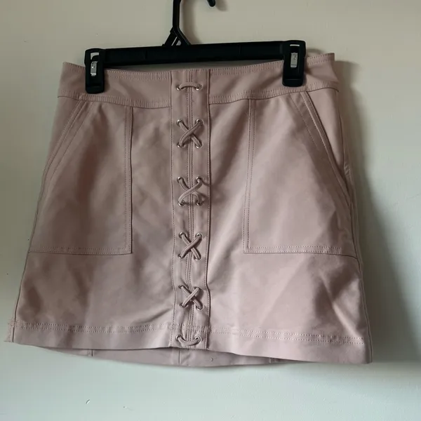 Express Blush Pink Faux Mini Skirt with Lace-Up Front – Size 6 - Image 4