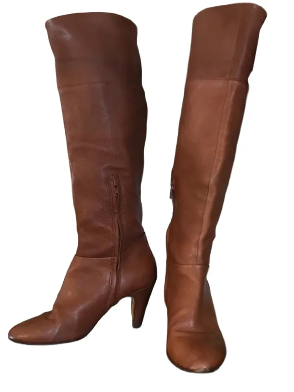 Cynthia Vincent Chestnut Brown Leather Riding Boots W/Heel (7) - Image 7