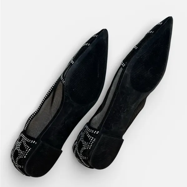 Chic Black Embellished Women's Flats Size 8 - Image 3