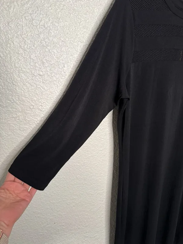 Michael Michael Kors Black Sheer Mesh Panel Long Sleeve Shift Dress SZ L - Image 4
