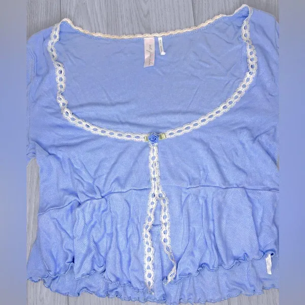URBAN OUTFITTERS Women’s Long Sleeve Lace Trim Babydoll Top - Image 4