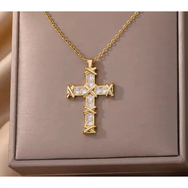 NEW Unisex 18k Gold Filled Plated Simulated‎ Diamond Cross Necklace, 16-18” - Image 7