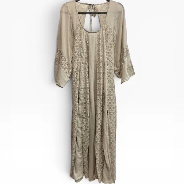 Free People Free-est Starlight Flowy‎ Crochet Maxi Dress Morning Oat Tan NWT S - Image 4