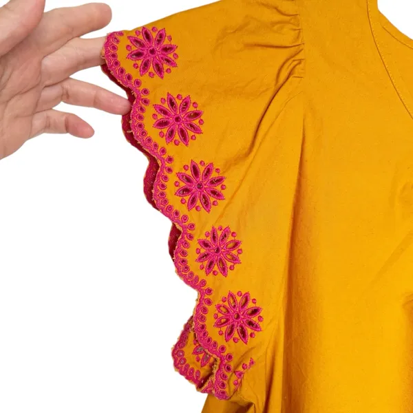 J. Crew Orange Pink Flutter Sleeve Top Sz M - Image 4