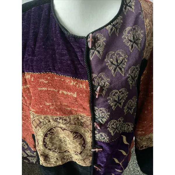 Julia Kim Women's Embroidered‎ Purple Gold Boho hippie Patchwork Jacket Size L - Image 4