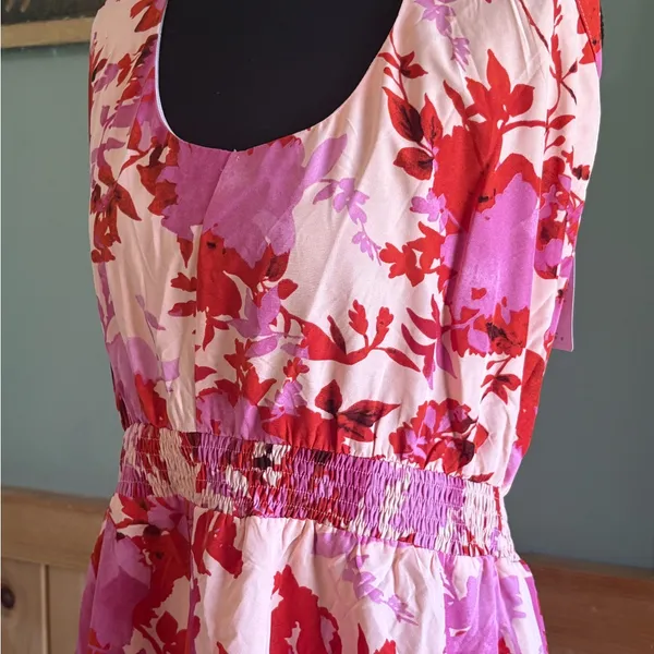 PrettyGarden Halter Floral Pink & Red Sleeveless Tiered Sundress size L NWT - Image 2