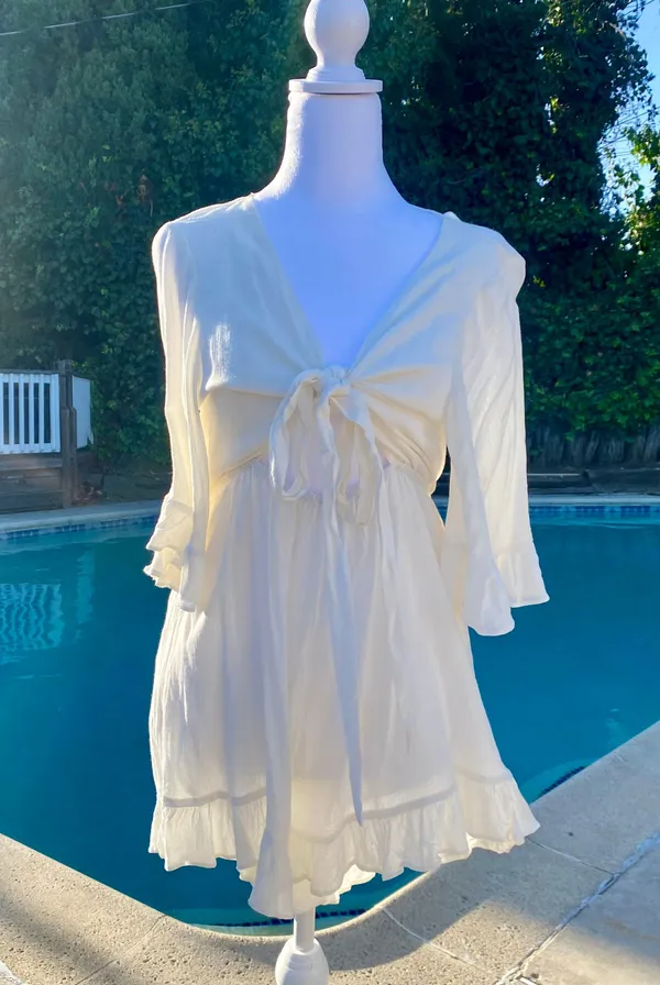 Bell Sleeve Tie Front Peekaboo Romper - Image 5