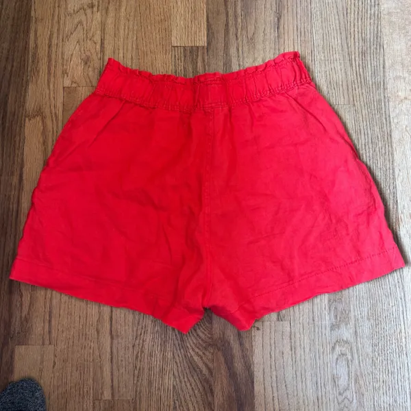HM Red 100% Linen Paperbag Waist Shorts High Rise Elastic‎ Pockets Summer Small - Image 5