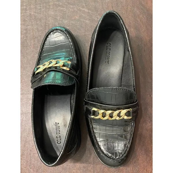 Old Navy NWOB Black Croc Faux Leather Y2K Chunky Heel Loafer with Gold‎ Chain Size 7 - Image 8