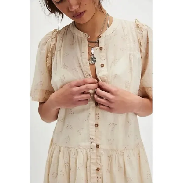 Free People Dainty Ethereal Cottage Bella Mae Midi Dress Vanilla Floral Small - Image 5