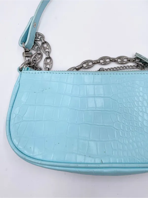 American Vintage Vintage Y2K Mini Bag Purse Baby Blue Croc Embossed Faux Leather Butterfly Charm - Image 4