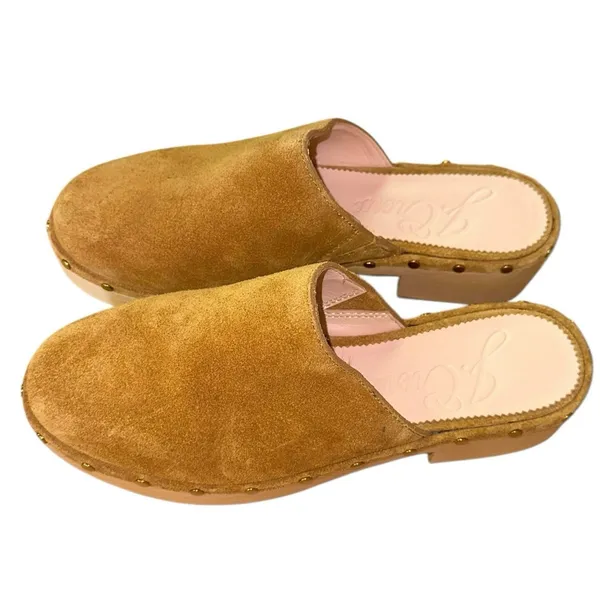 J Crew Dakota Clogs 6.5 Burnished Pecan Suede‎ Wooden Heel Slip On Mules - Image 4