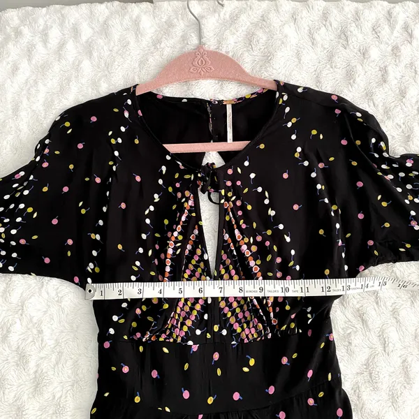 Free People Coryn Black Print Long Sleeve Open Back Flare Boho Mini Dress 0 - Image 9