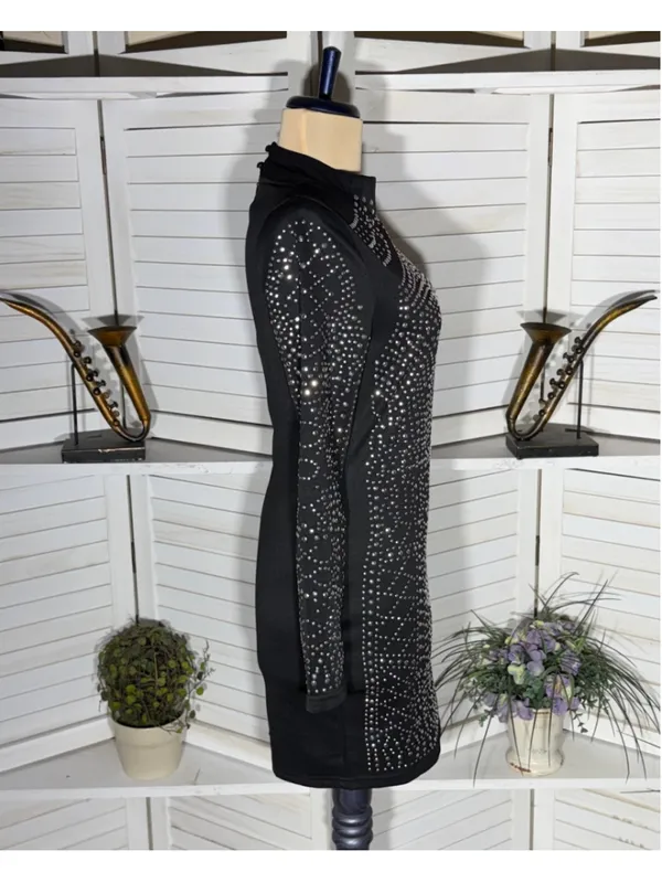 Vintage Y2K studded dress bodycon black punk goth rave alt edgy biker grunge M L - Image 3