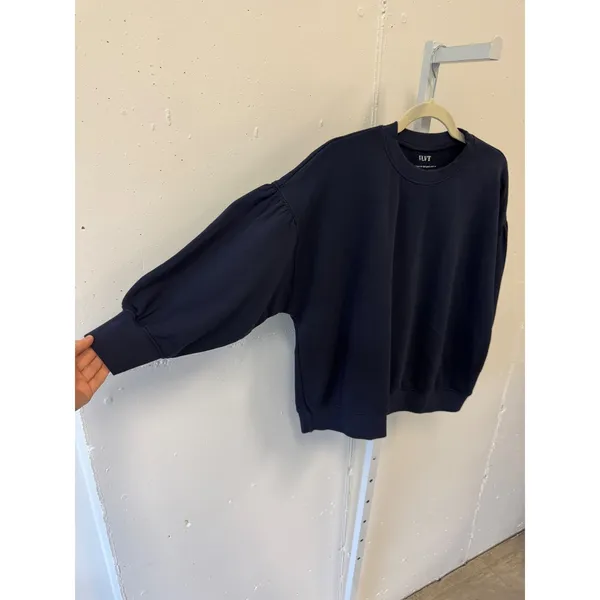 Velvet by Graham & Spencer VLVT Navy Blue Puff‎ Sleeve Cotton Sweatshirt Small - Image 4
