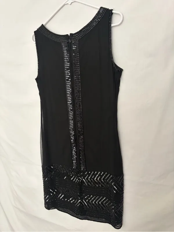 Adrianna Papell Evening Size 4 Black Silk Beaded Sequined Flapper Dress(A918) - Image 10