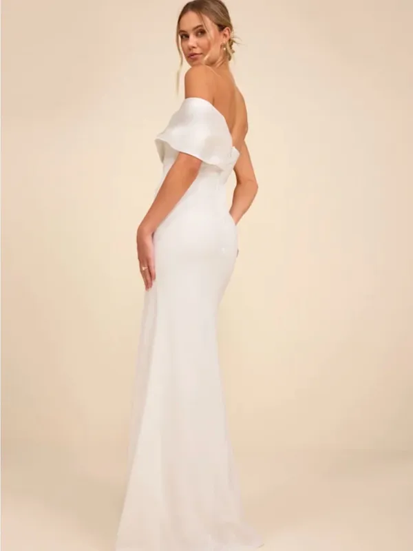 Lulu's Ivory Off-the-Shoulder High-Slit Wedding Dress - Image 3